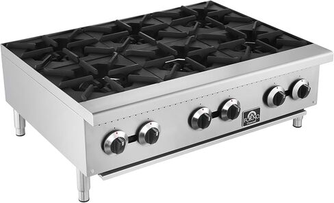 موقد غاز Forno Commerciale مقاس 36 بوصة مع 6 شعلات مفتوحة - مجموعة كونترتوب من الفولاذ المقاوم للصدأ بقدرة 150,000 وحدة حرارية بريطانية مع شبكات من الحديد الزهر - معدات مطاعم ومطابخ شديدة التحمل in Kuwait