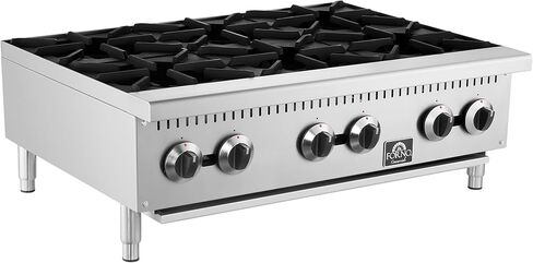 موقد غاز Forno Commerciale مقاس 36 بوصة مع 6 شعلات مفتوحة - مجموعة كونترتوب من الفولاذ المقاوم للصدأ بقدرة 150,000 وحدة حرارية بريطانية مع شبكات من الحديد الزهر - معدات مطاعم ومطابخ شديدة التحمل in Kuwait