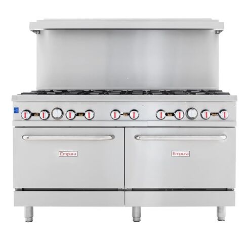 EMPURA 60" Freestanding Natural Gas Range | Cooking Stove with Dual Standard Ovens and (10) Cast-Iron Open Burners for Kitchen Restaurant | 360,000 BTU | 60"W x 32-5/8"D x 60-3/8"H, Stainless Steel in Kuwait