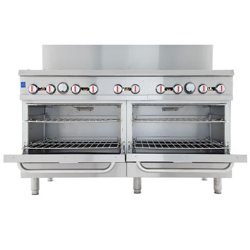EMPURA 60" Freestanding Natural Gas Range | Cooking Stove with Dual Standard Ovens and (10) Cast-Iron Open Burners for Kitchen Restaurant | 360,000 BTU | 60"W x 32-5/8"D x 60-3/8"H, Stainless Steel in Kuwait