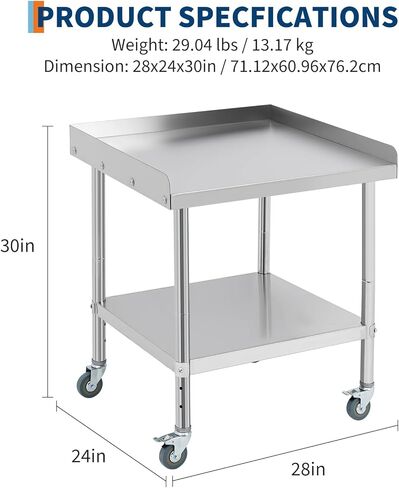 Stainless Steel Workstation with Removable Splash Guard & Locking Casters - 28x24x30 Inch Commercial Prep Table with 4 Heavy-Duty Wheels - Metal Work Surface for BBQ, Kitchen, Restaurant & Home Use in Saudi Arabia