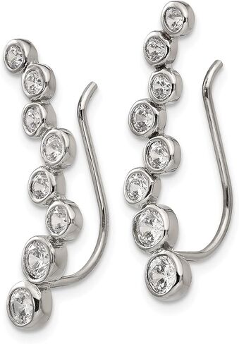 Chisel Stainless Steel Polished with CZ Ear Climbers in Stainless Steel in Saudi Arabia