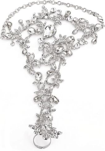 Denifery Rhinestones Finger Ring Bracelet Hand Chain Bracelets with Ring Slave Bracelets Boho Bangle Bracelets Wedding Hand Harness Hand Accessories for Women and Girls in Kuwait