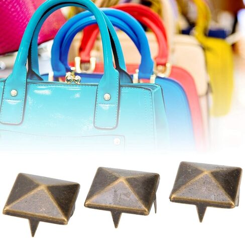 Alomejor مربع الهرم الشرير المسامير 4 مخالب معدنية ترصيع لأحذية الملابس حقيبة يد، النحاس برشام ترصيع للحرف الجلدية DIY، 100pcs التي 10mm المسامير الذهبية (البرونزية #21) in Saudi Arabia