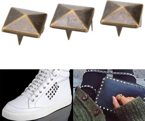 Alomejor Square Pyramid Punk Rivets 4 Claw Metal Studs for Clothing Shoes Handbag, Brass Rivet Studs for DIY Leather Craft, 100pcs 10mm Gold Rivets (Bronze #22) in Saudi Arabia