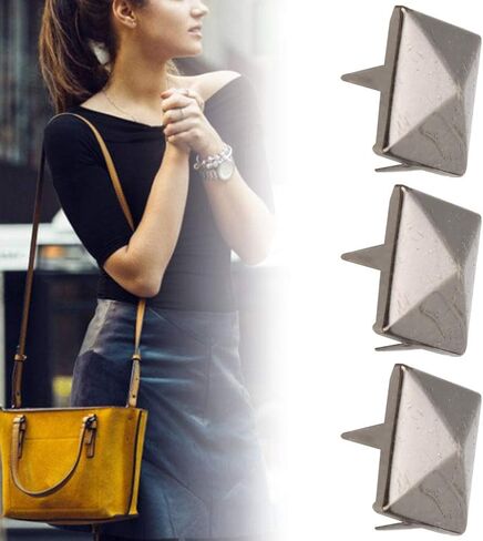 Alomejor Square Pyramid Punk Rivets 4 Claw Metal Studs for Clothing Shoes Handbag, Brass Rivet Studs for DIY Leather Craft, 100pcs 10mm Gold Rivets (Silver Black #17) in Saudi Arabia