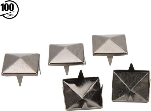 Alomejor Square Pyramid Punk Rivets 4 Claw Metal Studs for Clothing Shoes Handbag, Brass Rivet Studs for DIY Leather Craft, 100pcs 10mm Gold Rivets (Silver Black #17) in Saudi Arabia