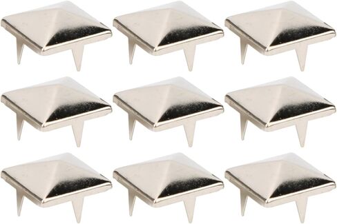 Alomejor Square Pyramid Punk Rivets 4 Claw Metal Studs for Clothing Shoes Handbag, Brass Rivet Studs for DIY Leather Craft, 100pcs 10mm Gold Rivets (Silver #15) in Saudi Arabia