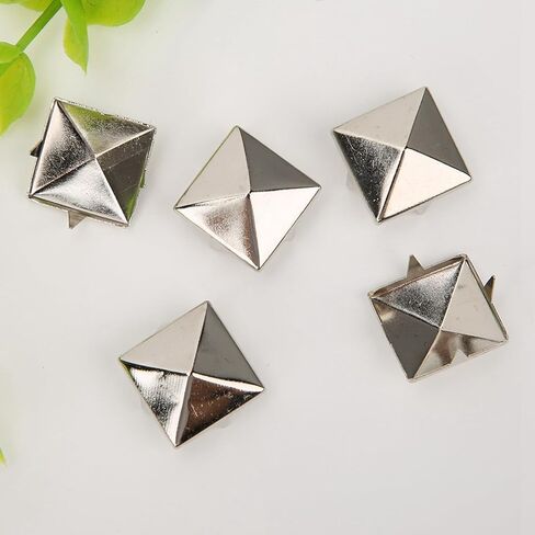 Alomejor Square Pyramid Punk Rivets 4 Claw Metal Studs for Clothing Shoes Handbag, Brass Rivet Studs for DIY Leather Craft, 100pcs 10mm Gold Rivets (Silver #15) in Saudi Arabia