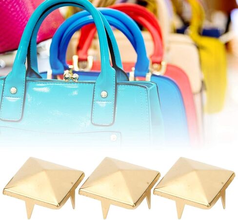 Alomejor مربع الهرم الشرير المسامير 4 مخالب معدنية لحقيبة يد أحذية الملابس، ترصيع النحاس برشام للحرف الجلدية DIY، 100 قطعة 10 مم المسامير الذهبية (الذهب #12) in Saudi Arabia