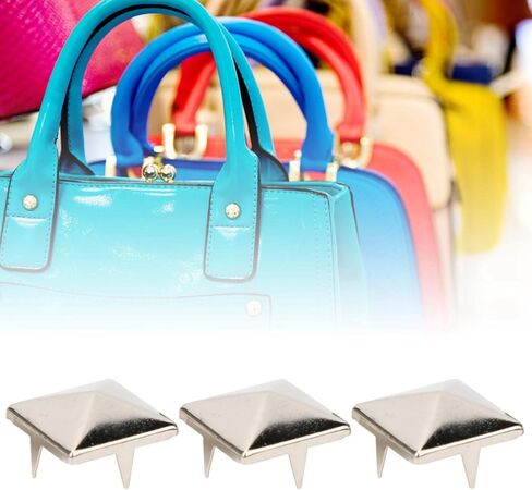 Alomejor مربع الهرم الشرير المسامير 4 مخالب معدنية ترصيع لأحذية الملابس حقيبة يد، النحاس برشام ترصيع للحرف الجلدية DIY، 100pcs التي 10mm المسامير الذهبية (الفضة #16) in Saudi Arabia
