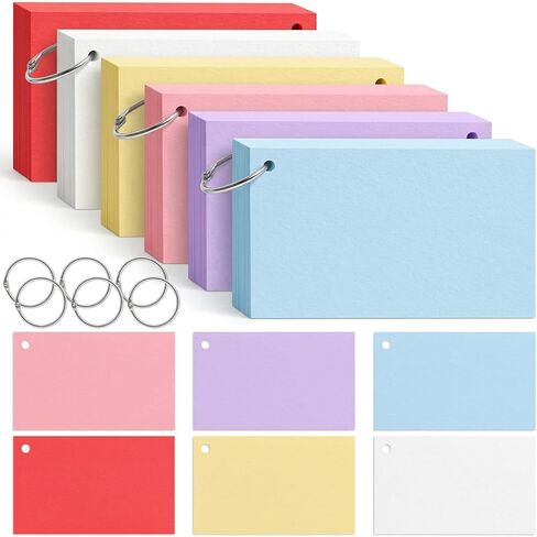 بطاقات فهرس ملونة 260pcs ، بطاقات فلاش فارغة 3 × 5 مع حلقات فهرس غير مألوفة لبطاقات ألعاب التعلم المدرسي لذاكرة وصفات. in Kuwait