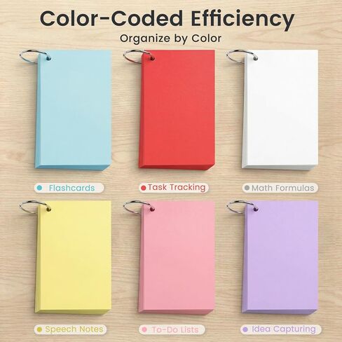 بطاقات فهرس ملونة 260pcs ، بطاقات فلاش فارغة 3 × 5 مع حلقات فهرس غير مألوفة لبطاقات ألعاب التعلم المدرسي لذاكرة وصفات. in Kuwait