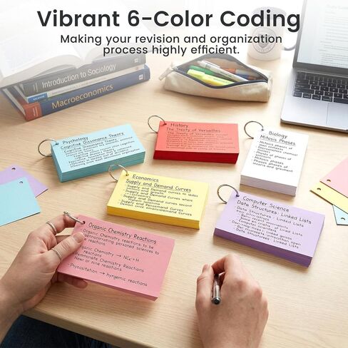 بطاقات فهرس ملونة 260pcs ، بطاقات فلاش فارغة 3 × 5 مع حلقات فهرس غير مألوفة لبطاقات ألعاب التعلم المدرسي لذاكرة وصفات. in Kuwait