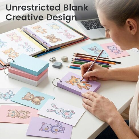 بطاقات فهرس ملونة 260pcs ، بطاقات فلاش فارغة 3 × 5 مع حلقات فهرس غير مألوفة لبطاقات ألعاب التعلم المدرسي لذاكرة وصفات. in Kuwait