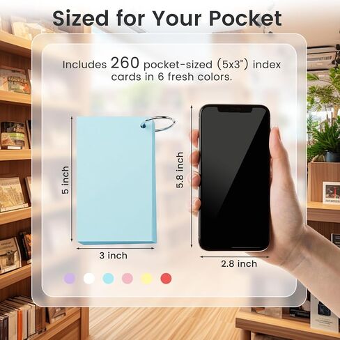 بطاقات فهرس ملونة 260pcs ، بطاقات فلاش فارغة 3 × 5 مع حلقات فهرس غير مألوفة لبطاقات ألعاب التعلم المدرسي لذاكرة وصفات. in Kuwait