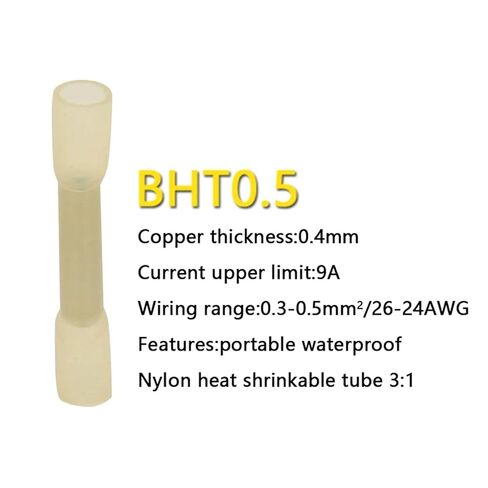 fengpeng Heat Shrink Butt Wire Connectors Waterproof Insulated Automobile Cable Crimp Terminals AWG 26-10 0.3-6.0mm2(BHT0.5 Yellow,25 PCS) in Kuwait