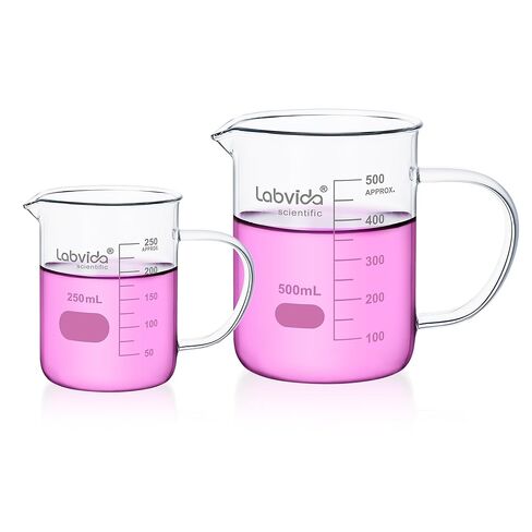 Glass Beaker with Handle, 2PCS of Vol. 600ml, 3.3 Borosilicate Griffin Low Form with Printed Graduation,LVAT005 in Saudi Arabia