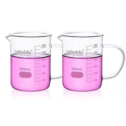 Glass Beaker with Handle, 2PCS of Vol. 600ml, 3.3 Borosilicate Griffin Low Form with Printed Graduation,LVAT005 in Saudi Arabia