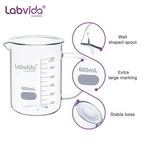 Glass Beaker with Handle, 2PCS of Vol. 600ml, 3.3 Borosilicate Griffin Low Form with Printed Graduation,LVAT005 in Saudi Arabia