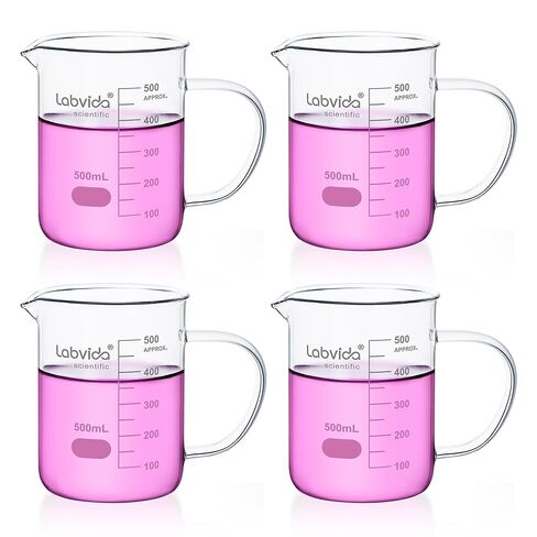 Glass Beaker with Handle, 2PCS of Vol. 600ml, 3.3 Borosilicate Griffin Low Form with Printed Graduation,LVAT005 in Saudi Arabia