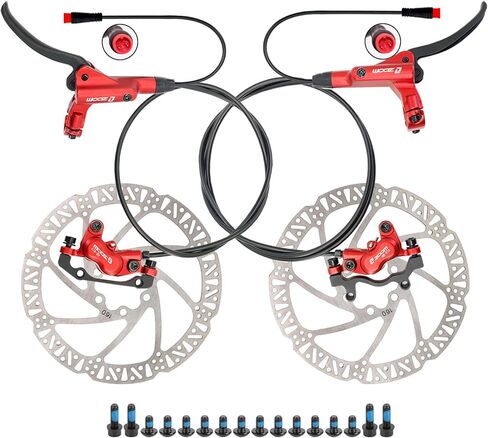 طقم فرامل الدراجة الإلكترونية الهيدروليكية ZOOM HB876E - فرجار 4 مكابس مع مستشعر قطع الطاقة 2/3 سنون، مشفر مسبقًا بزيت معدني، يتضمن دوارات 160 مم in Kuwait