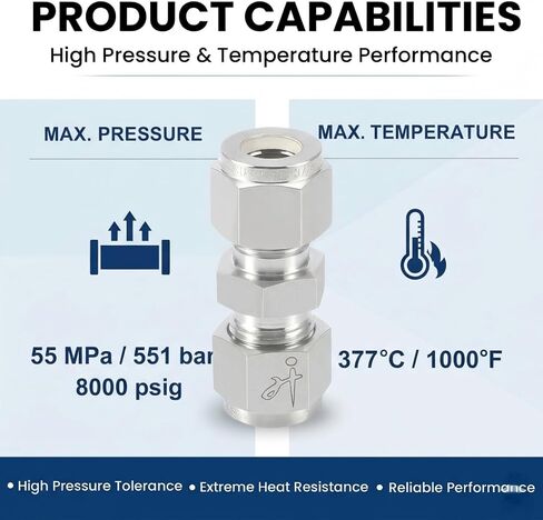تركيب أنبوب ضغط من الفولاذ المقاوم للصدأ 316 مقاس 12 مم OD × 12 مم OD موصل محول اتحاد مستقيم مع حلقات مزدوجة لوصلات الزيت والكيماويات والغاز الطبيعي in Kuwait