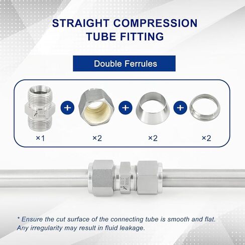 تركيب أنبوب ضغط من الفولاذ المقاوم للصدأ 316 مقاس 12 مم OD × 12 مم OD موصل محول اتحاد مستقيم مع حلقات مزدوجة لوصلات الزيت والكيماويات والغاز الطبيعي in Kuwait