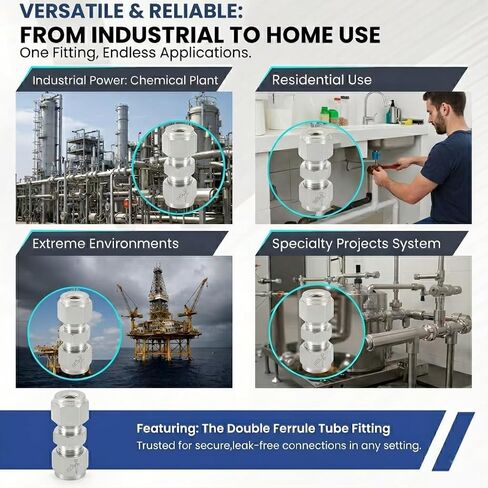 تركيب أنبوب ضغط من الفولاذ المقاوم للصدأ 316 مقاس 12 مم OD × 12 مم OD موصل محول اتحاد مستقيم مع حلقات مزدوجة لوصلات الزيت والكيماويات والغاز الطبيعي in Kuwait