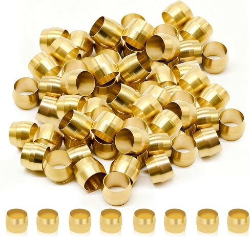 Siptenk 100PCS Brass Compression Sleeves Ferrules for Tube OD 1/4", Hose Compression Fitting Brass Ferrule for DOT Air Brake Lines, Water, Fuel, Oil in Kuwait