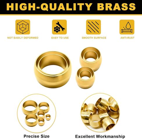 Siptenk 100PCS Brass Compression Sleeves Ferrules for Tube OD 1/4", Hose Compression Fitting Brass Ferrule for DOT Air Brake Lines, Water, Fuel, Oil in Kuwait