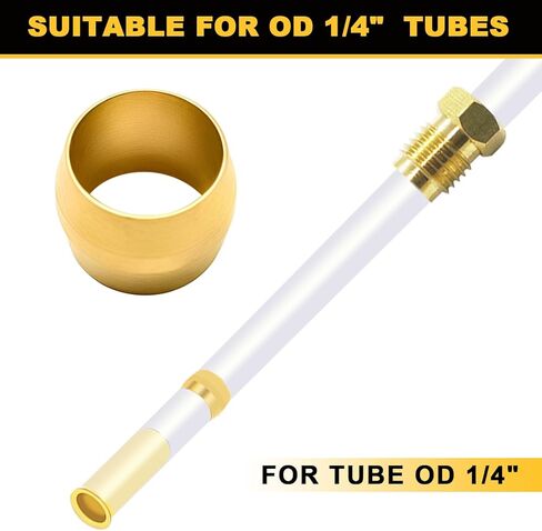 Siptenk 100PCS Brass Compression Sleeves Ferrules for Tube OD 1/4", Hose Compression Fitting Brass Ferrule for DOT Air Brake Lines, Water, Fuel, Oil in Kuwait