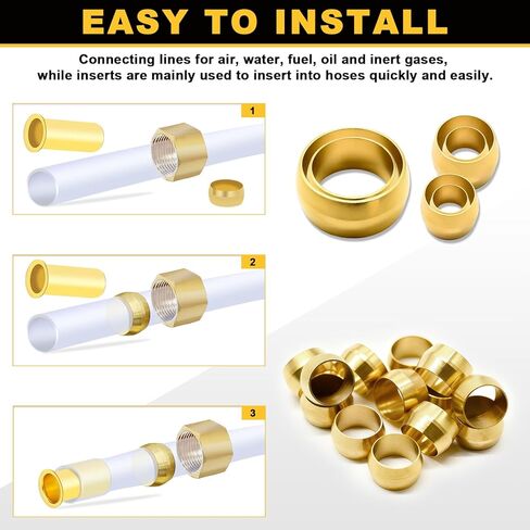 Siptenk 100PCS Brass Compression Sleeves Ferrules for Tube OD 1/4", Hose Compression Fitting Brass Ferrule for DOT Air Brake Lines, Water, Fuel, Oil in Kuwait