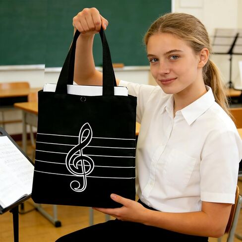 حقيبة يد قطنية من HilerPunk Music High Note Treble Clef، حقائب بقالة للمتسوقين، حقيبة موسيقى، حقيبة كتف، حقيبة يد قطنية سميكة مثالية للتسوق والتخزين والكمبيوتر المحمول (Treble Clef) in Kuwait