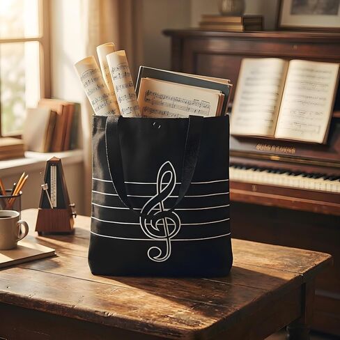 حقيبة يد قطنية من HilerPunk Music High Note Treble Clef، حقائب بقالة للمتسوقين، حقيبة موسيقى، حقيبة كتف، حقيبة يد قطنية سميكة مثالية للتسوق والتخزين والكمبيوتر المحمول (Treble Clef) in Kuwait