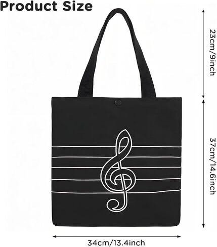حقيبة يد قطنية من HilerPunk Music High Note Treble Clef، حقائب بقالة للمتسوقين، حقيبة موسيقى، حقيبة كتف، حقيبة يد قطنية سميكة مثالية للتسوق والتخزين والكمبيوتر المحمول (Treble Clef) in Kuwait