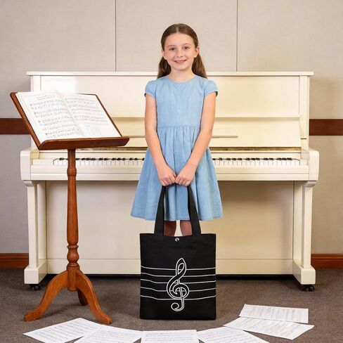 حقيبة يد قطنية من HilerPunk Music High Note Treble Clef، حقائب بقالة للمتسوقين، حقيبة موسيقى، حقيبة كتف، حقيبة يد قطنية سميكة مثالية للتسوق والتخزين والكمبيوتر المحمول (Treble Clef) in Kuwait