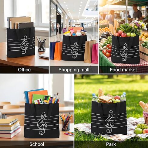 حقيبة يد قطنية من HilerPunk Music High Note Treble Clef، حقائب بقالة للمتسوقين، حقيبة موسيقى، حقيبة كتف، حقيبة يد قطنية سميكة مثالية للتسوق والتخزين والكمبيوتر المحمول (Treble Clef) in Kuwait