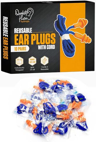 10 Pair Corded Reusable Ear Plugs for Shooting Range Ear Protection for Gun Range - Hunting Ear Plugs for Construction Firearm Ear Protection Shooting Gun Hearing Protection Earplugs Corded in Kuwait