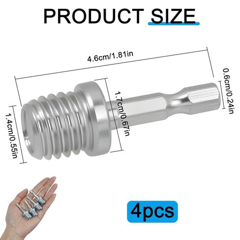 4 Pcs 5/8"-11 Male Thread to 1/4" Hex Shank Drill Adapter for Power Drills, Drill Press, Die Grinders and Rotary Tools Compatible with Backing Plates and Sanding Attachments in Kuwait