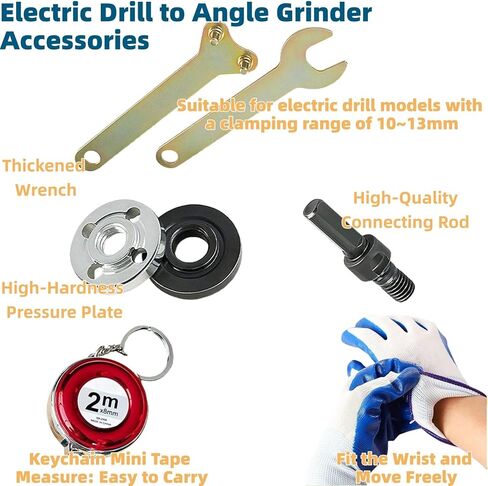 3-Set Drill Angle Grinder Adapter Kit, Connecting Rod Converts Drill to Grinding/Cutting/Polishing Tool, Fits 10-13mm Chucks, Includes Gloves + Tape Measure in Saudi Arabia