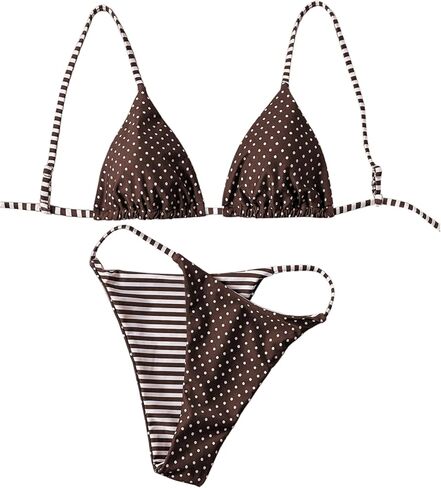 WDIRARA Women's Polka Dots Striped Bikini Set Triangle Swimsuit Two Piece Bathing Suit in Saudi Arabia