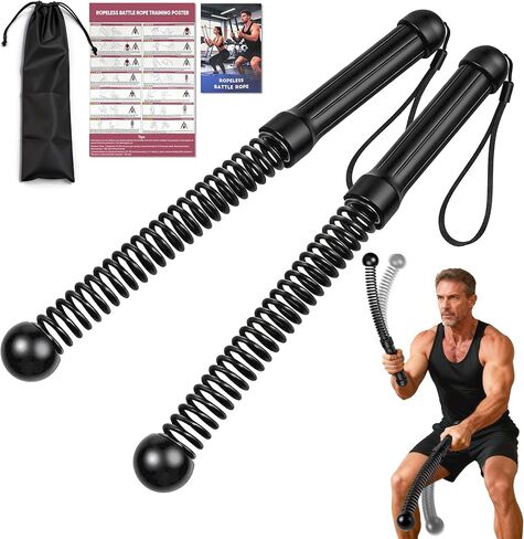 Weighted Ropeless Battle Ropes, Heavy Duty Portable Cordless Battle Rope for Home Gym with Poster, Cordless Battle Rope with Storage Bag for Strength Training, Fitness Equipment for Men & Women(Black) in Saudi Arabia