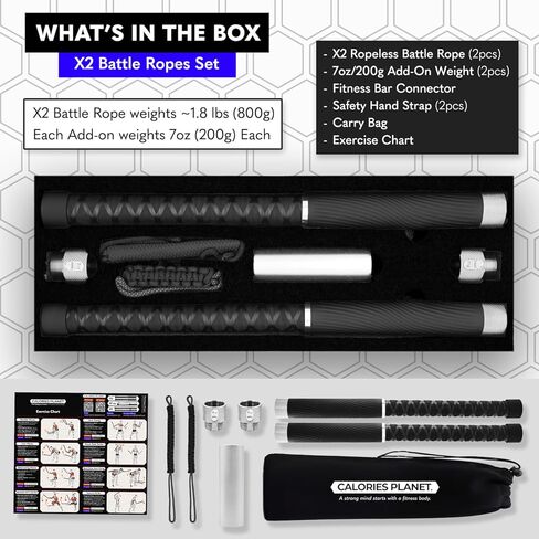 X2 حبال معركة بدون حبال وزن قابل للتعديل - هيكل مناسب للمعصم، أوزان إضافية قابلة للتكديس، حبل وقضيب بأشكال مزدوجة قابلة للتحويل، حبال معركة لاسلكية احترافية in Kuwait