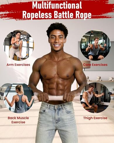 Adjustable Weight Ropeless Cordless Battle Ropes Home Gym Portable Strength Training Combat Work Out Battle Ropes Sticks Resistance Springs Weighted Exercise Fitness Rope Trainer Storage Bag (Black) in Saudi Arabia
