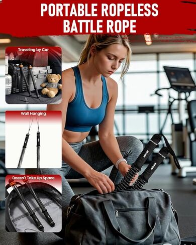 Adjustable Weight Ropeless Cordless Battle Ropes Home Gym Portable Strength Training Combat Work Out Battle Ropes Sticks Resistance Springs Weighted Exercise Fitness Rope Trainer Storage Bag (Black) in Saudi Arabia