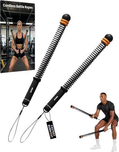 Adjustable Weight Ropeless Cordless Battle Ropes Home Gym Portable Strength Training Combat Work Out Battle Ropes Sticks Resistance Springs Weighted Exercise Fitness Rope Trainer Storage Bag (Black) in Saudi Arabia
