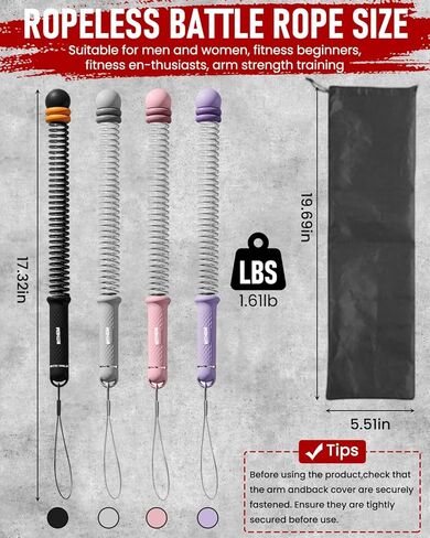 Adjustable Weight Ropeless Cordless Battle Ropes Home Gym Portable Strength Training Combat Work Out Battle Ropes Sticks Resistance Springs Weighted Exercise Fitness Rope Trainer Storage Bag (Black) in Saudi Arabia