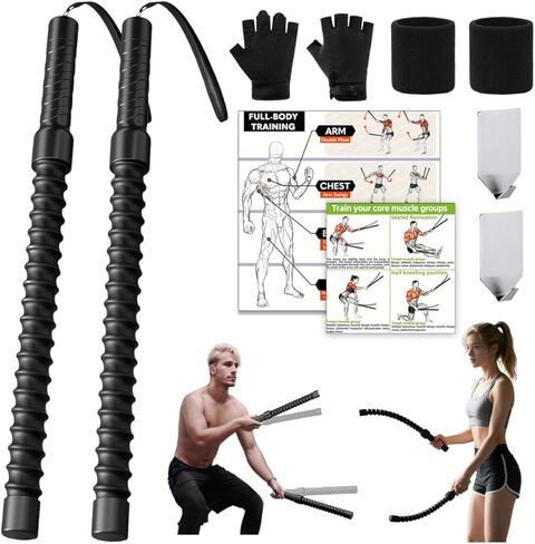 حبال معركة بدون حبال - حبال تمرين محمولة مرجحة لصالة الألعاب الرياضية المنزلية، تمرين القفز/الذراع اللاسلكي مع قفازات مضادة للانزلاق وملصق تدريب - HIIT، تمارين القلب والقوة/العضلات منخفضة التأثير (قطعتان) in Kuwait