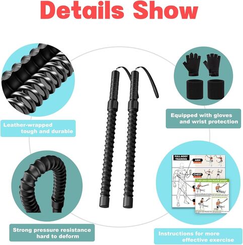 حبال معركة بدون حبال - حبال تمرين محمولة مرجحة لصالة الألعاب الرياضية المنزلية، تمرين القفز/الذراع اللاسلكي مع قفازات مضادة للانزلاق وملصق تدريب - HIIT، تمارين القلب والقوة/العضلات منخفضة التأثير (قطعتان) in Kuwait
